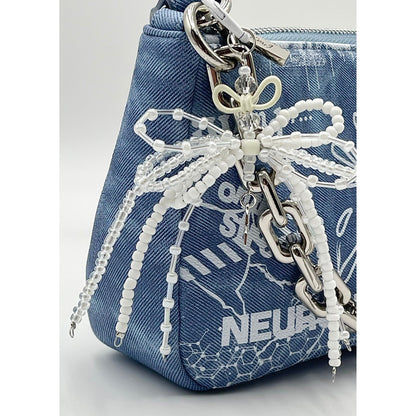 Beaded Keychain with Bow Shaped Bag Charm