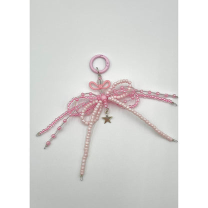 Beaded Keychain with Bow Shaped Bag Charm