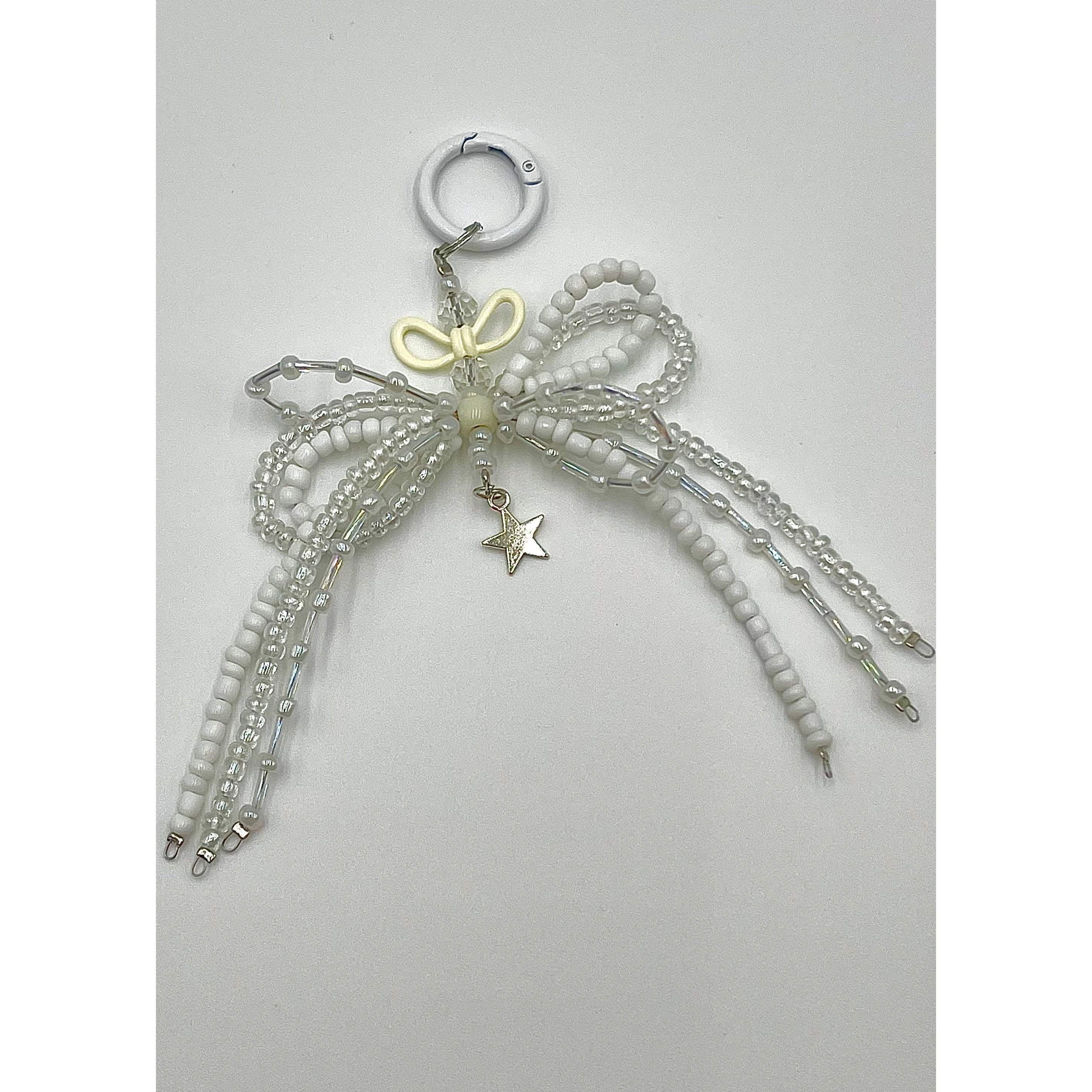 Beaded Keychain with Bow Shaped Bag Charm